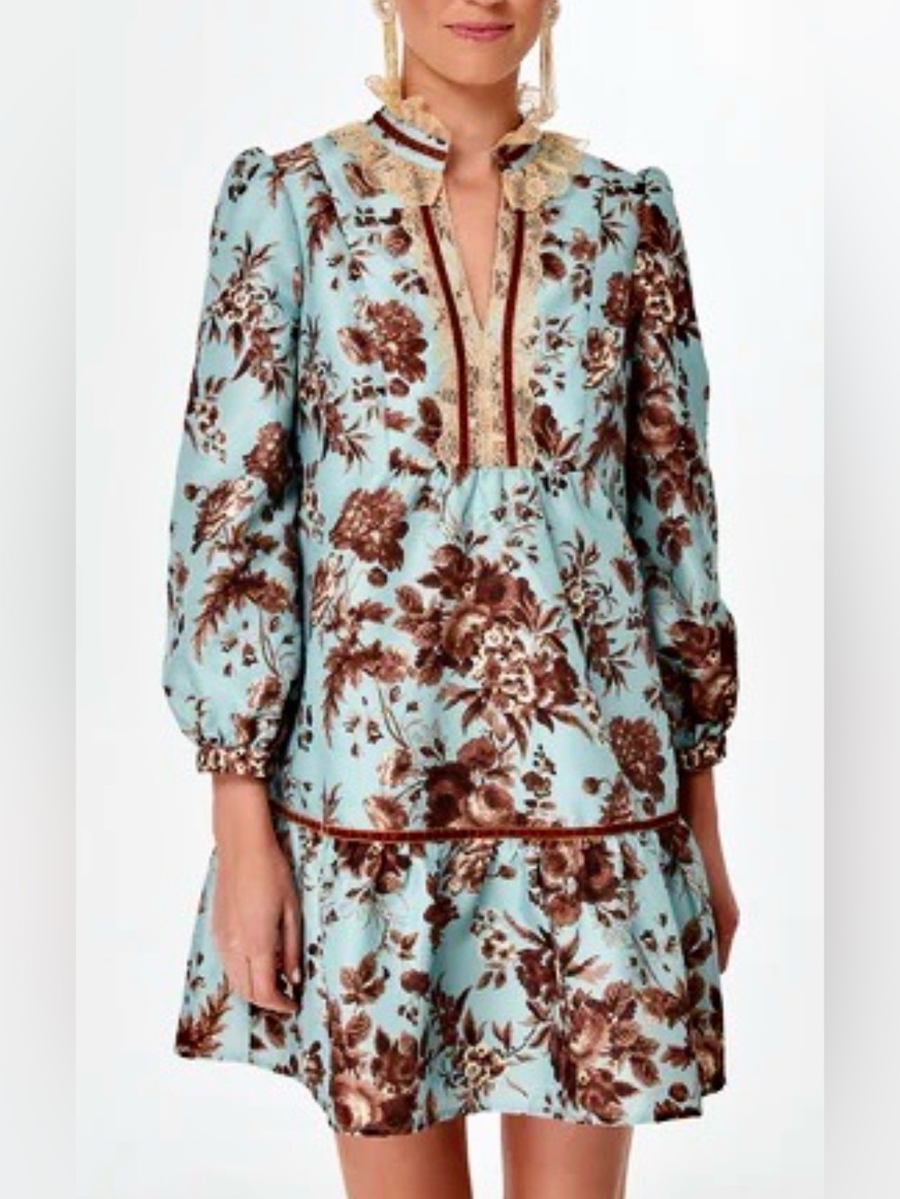 Tuckernuck Women’s Robin’s Egg Floral Palmerston Lace Trim Collar Size M Sku #66